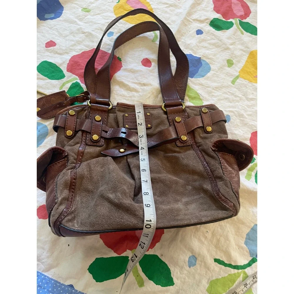 Fossil‎ Long Live Vintage Shiny Canvas Satchel Bag Y2K Brass Key Charm